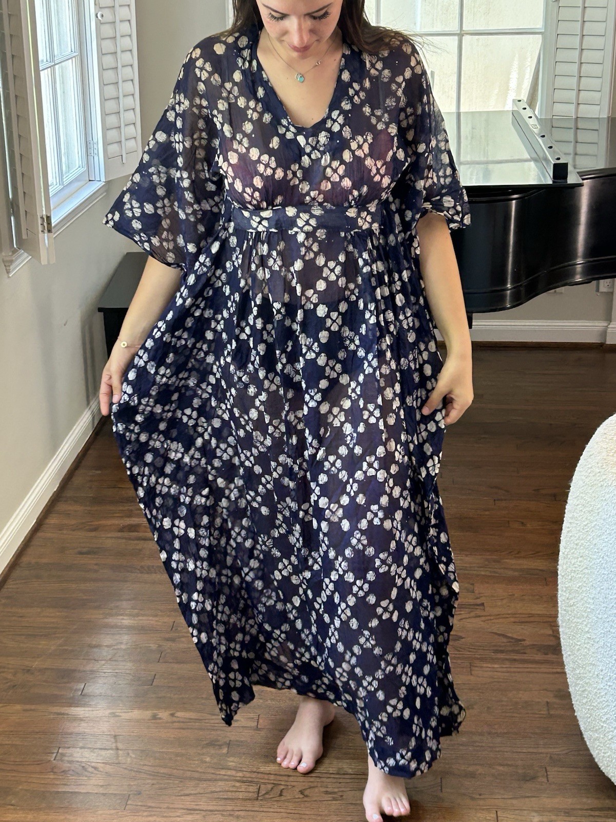 Vintage Batik M Fine Cotton Lightweight Kaftan Mumu Dress Cover Up