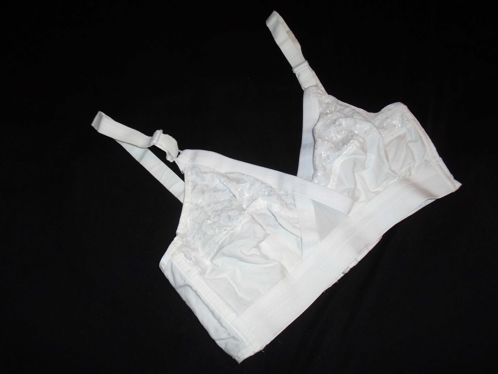34D White Cotton Unlined Vintage UNDERSCORE Wireless Crossover Bra #1073 34D