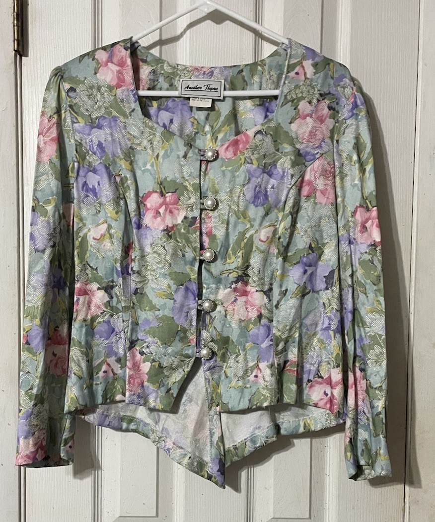 Another Thyme Jacket Size 12 Vintage 1980’s Shoulder Pads Pearl Buttons Bow