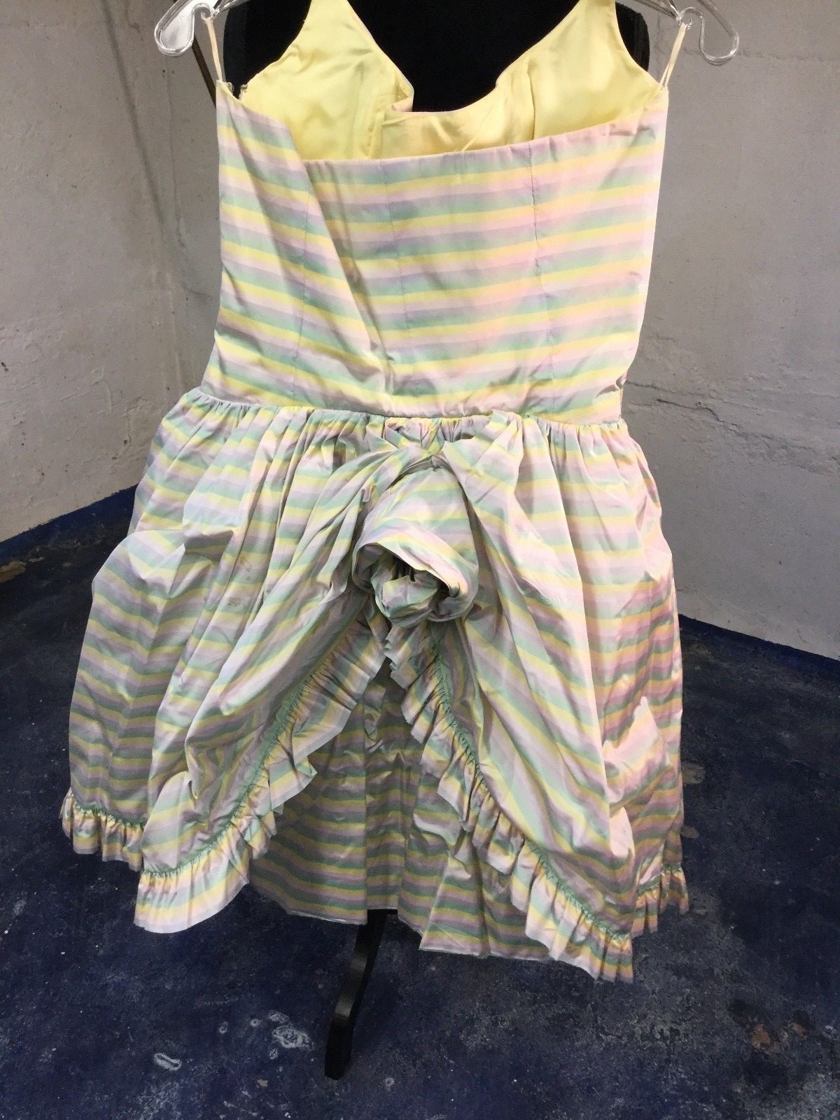 Silk Taffeta Striped Short Evening Dress with Shawl Designer No Label S