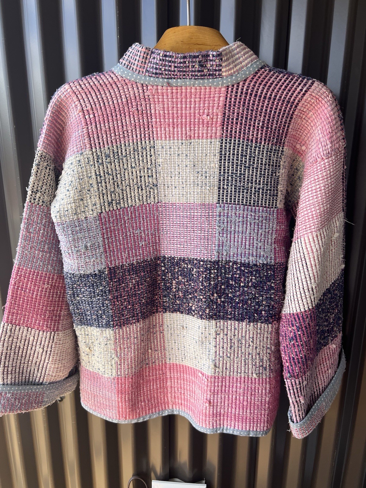 Handwoven Patchwork Jacket Women’s Cottagecore Boho Textile Coat Art To Wear EUC