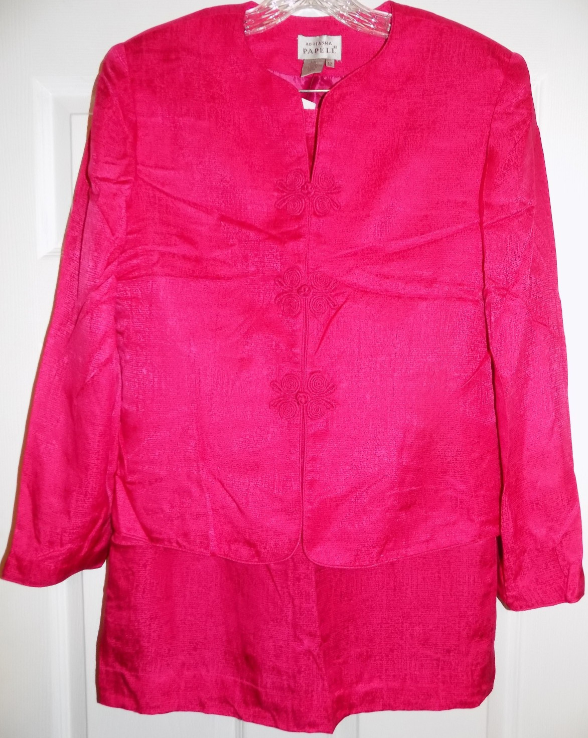 NWT Vintage Adrianna Papell 12 pink silk skirt suit jacket blazer frog closures