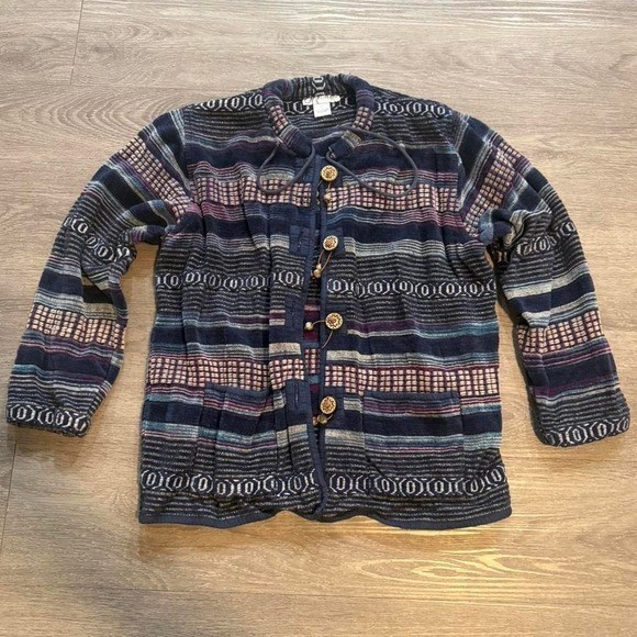Vintage 90s Dressbarn Woven Boho Chore Jacket Medium Sun Wood Toggle Buttons