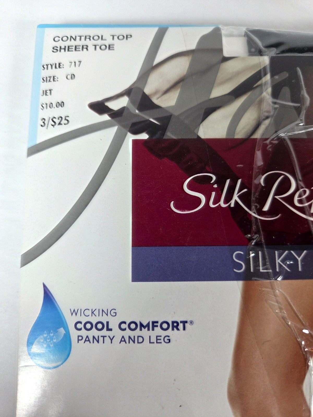 2 Hanes Silk Reflections Silky Sheer Pantyhose Sz CD Jet Black CT Sheer Toe #717
