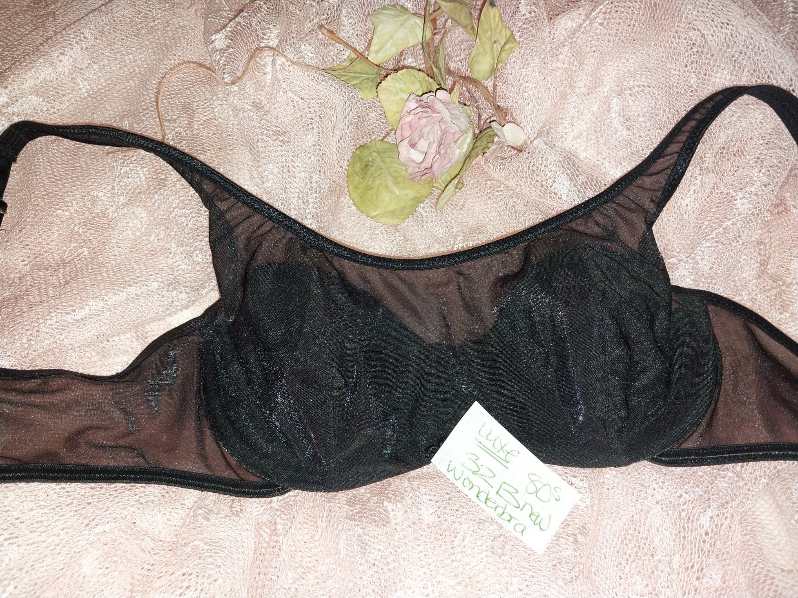 VTG 80S CHIFFON OPAQUE UNLINED PUSH UP T SHIRT BRA SHINY DEMURE BALLETCORE 32B