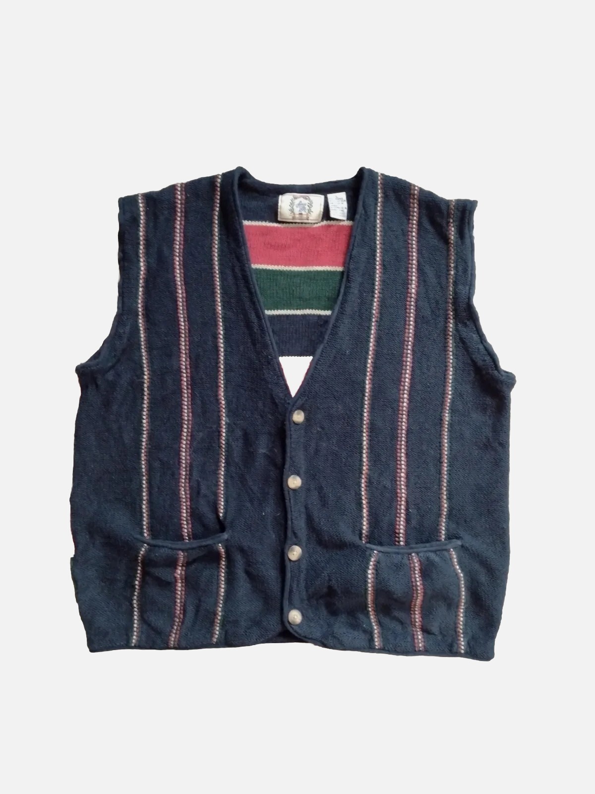 Cottagecore VTG Sears Vest L Boxy Striped Acrylic Cardigan Sweater School