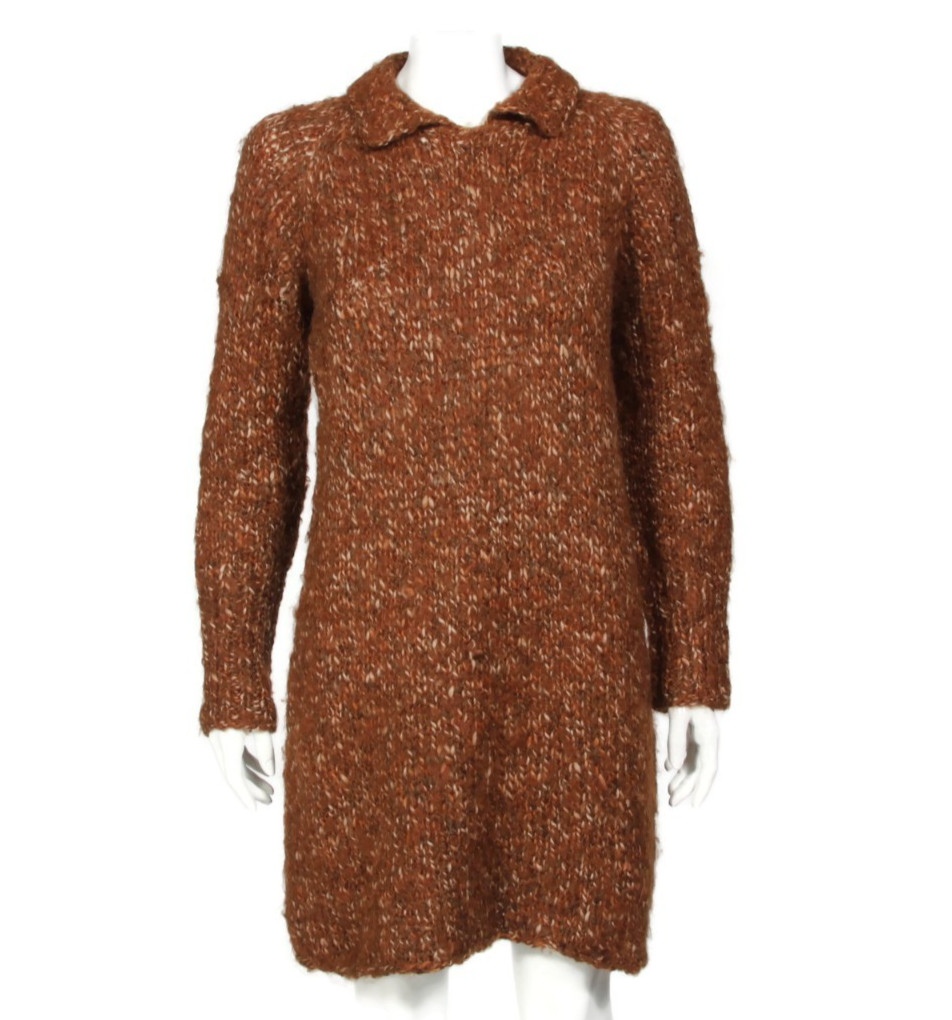 Vintage Homespun Brown Knit Woven Collared Long Sleeve Sweater Dress M/L /847