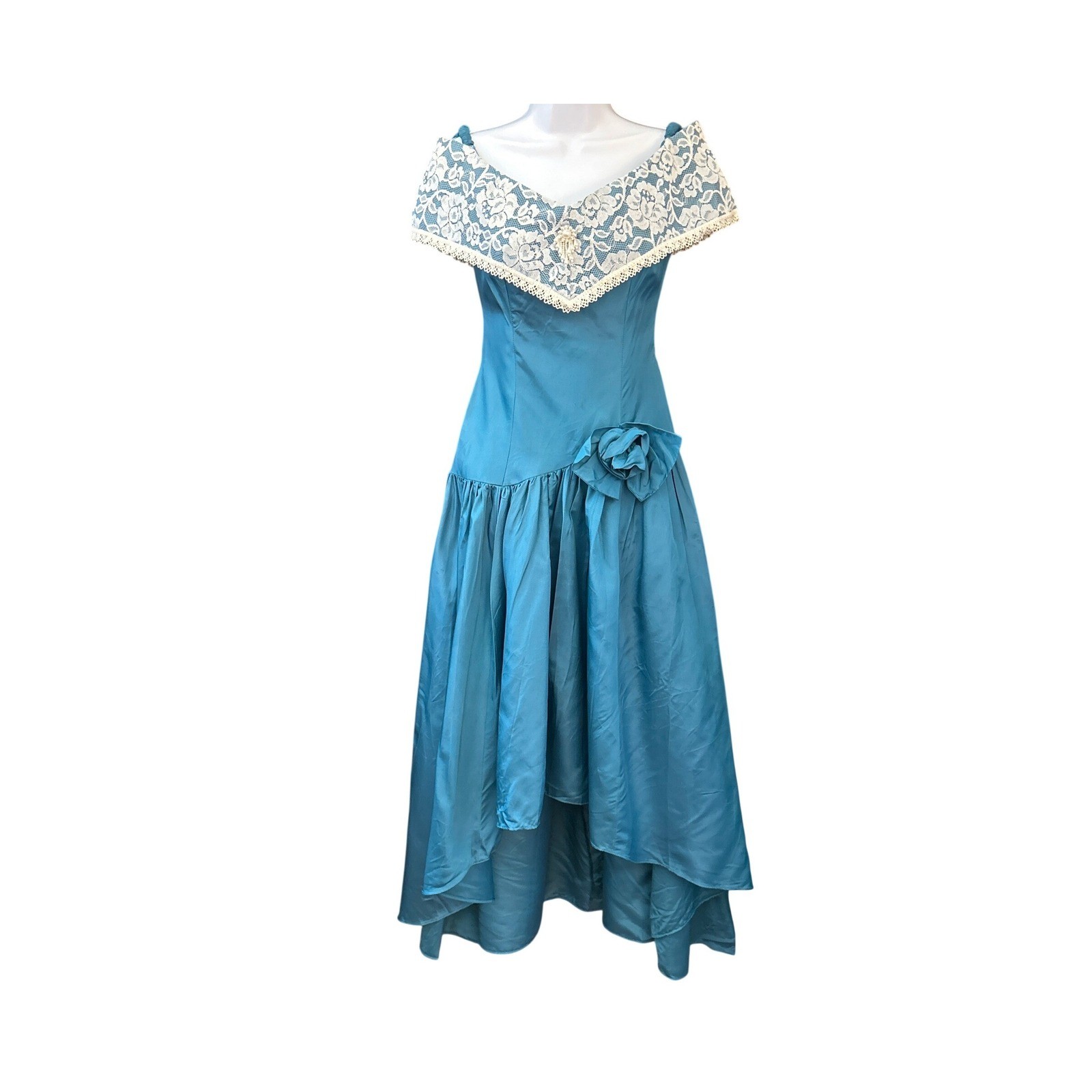 80s Mary Lu Exclusives Gown Prom Vintage Regencycore Taffeta Teal Blue