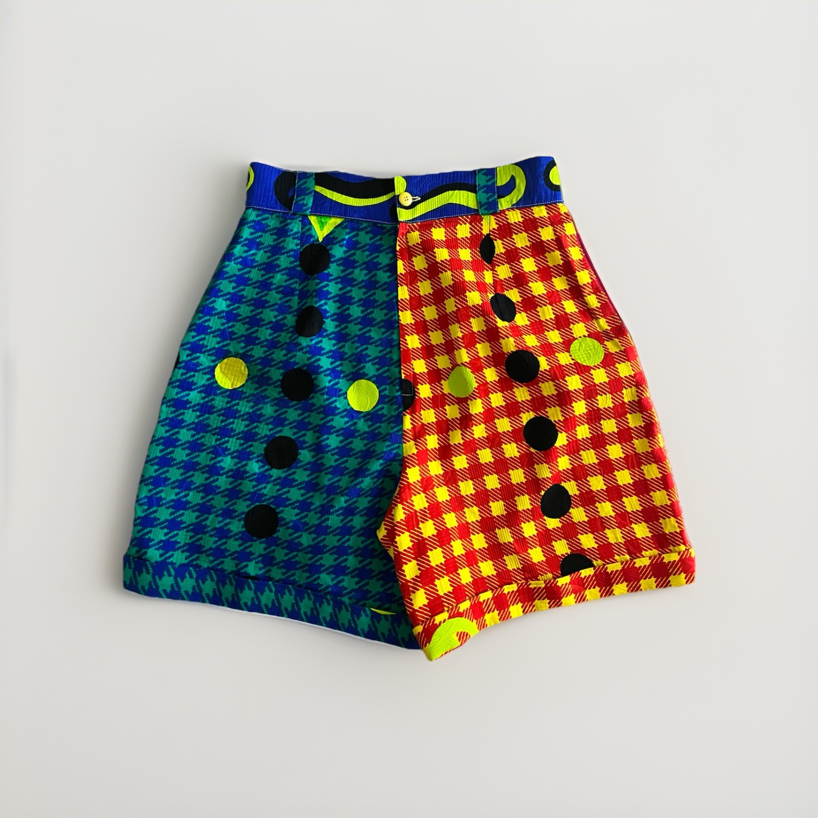 Vintage VERSACE Couture Colorful Abstract Pattern Shorts, Size 46, Signed