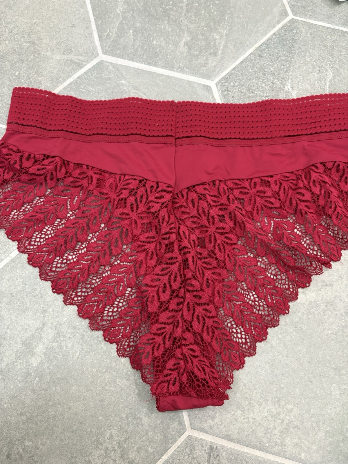 NEW Liquid Satin Panty High Rise Lace Hipster Red Panties XL NWOT
