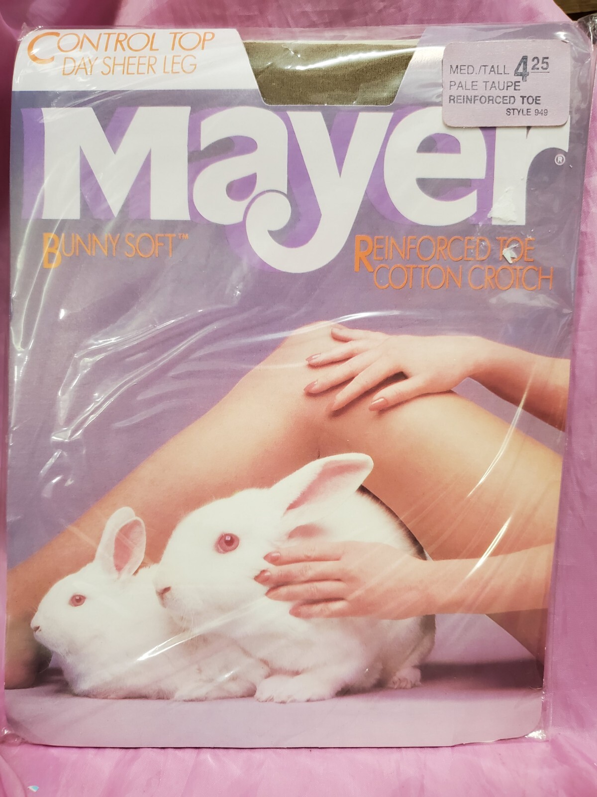 Mayer Bunny Soft Pantyhose Medium Tall Pale Taupe Control Top Reinforced Toe Vtg