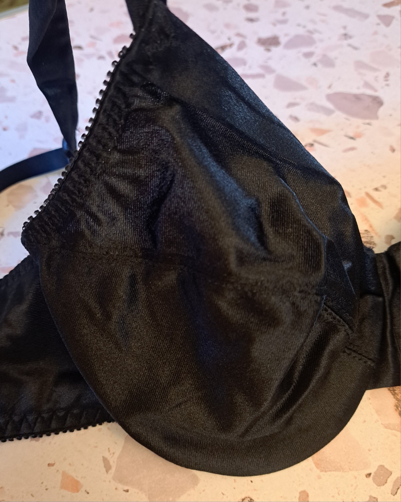 Vtg 90s Delicates Second Skin Satin Bra Black 36C Unlined Underwired Sexy Gothic