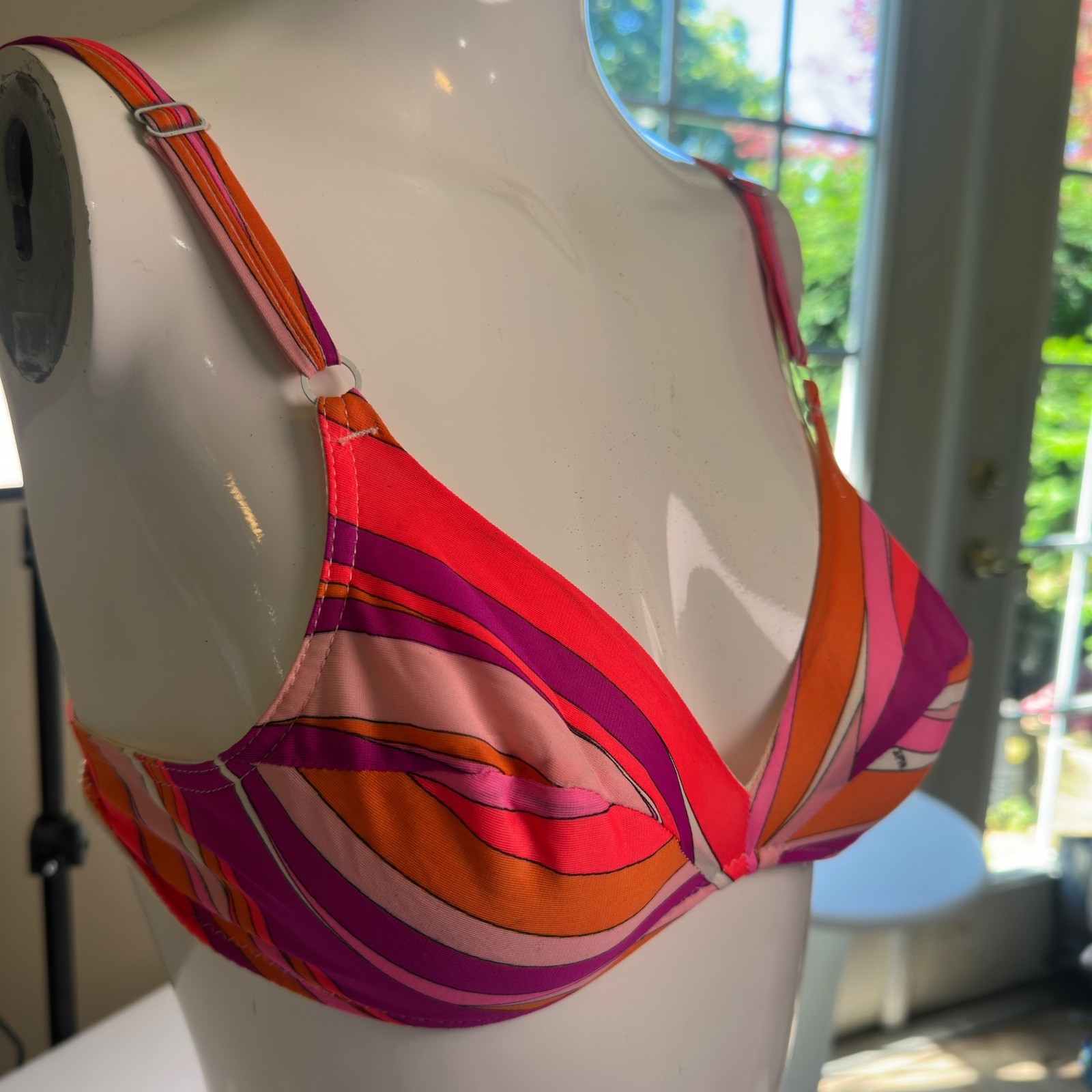 Emilio Pucci Formfit Rogers Bra Vtg 60s 70s Op Art Swirl Pink Orange 34A EPFR