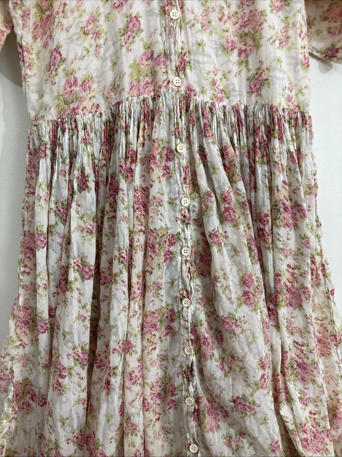 Vintage Sita Cotton Floral Maxi Dress Medium Cottagecore Boho Button Front