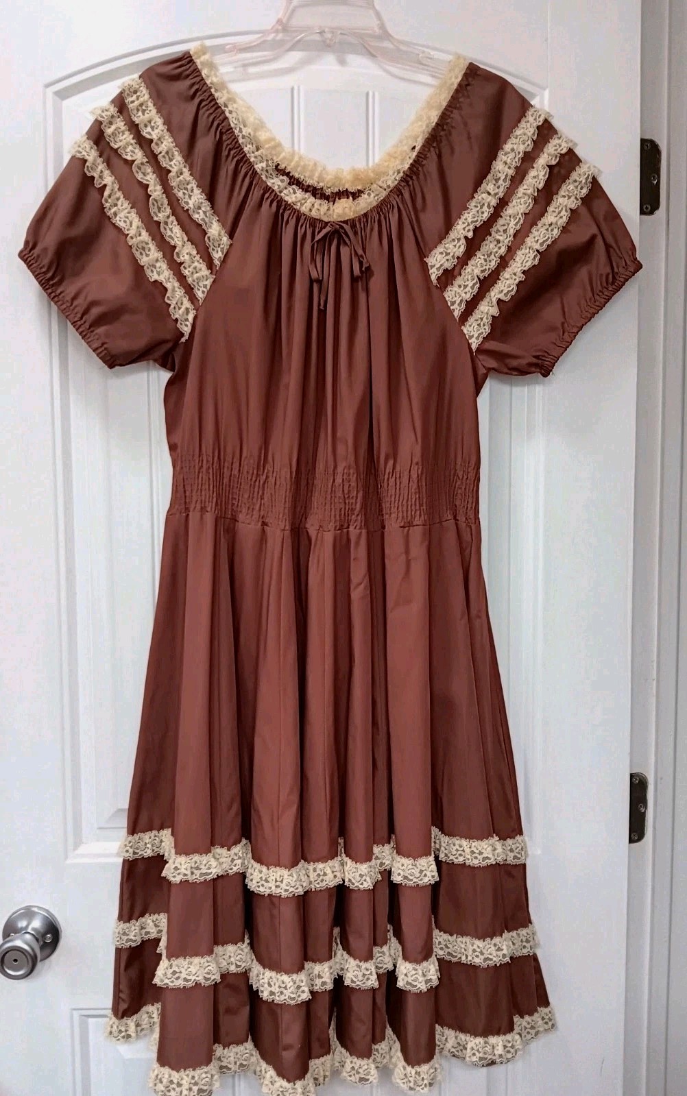 Vtg 60s 70s Partners Please Malco Modes Square Dance Dress Brown Cream 14 USA