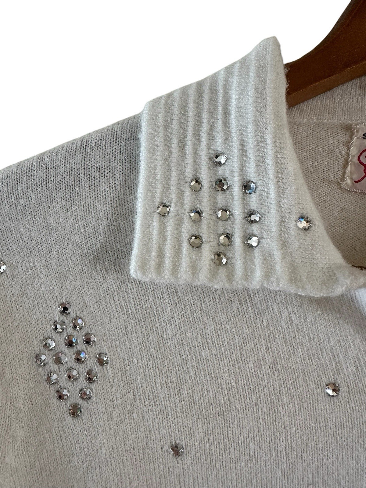 Vintage Schiaparelli Rhinestone Cardigan Women’s 2XS White Paris Designer