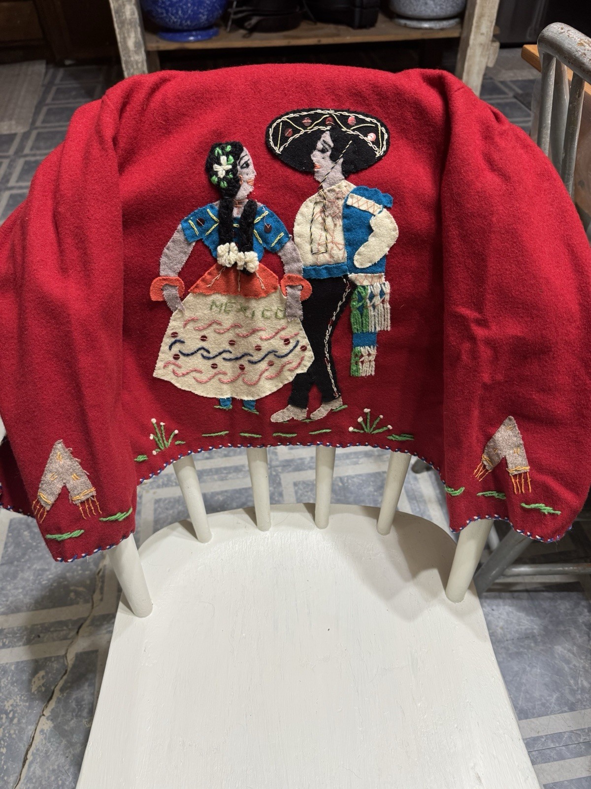 Lopez 100% Wool Red Mexican Embroidered Jacket Made in Mexico