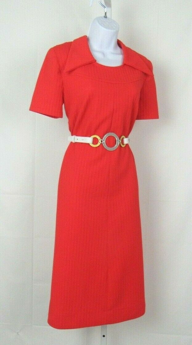 VTG 1950s JONATHAN LOGAN RED ORANGE DRESS & ENAMEL BELT