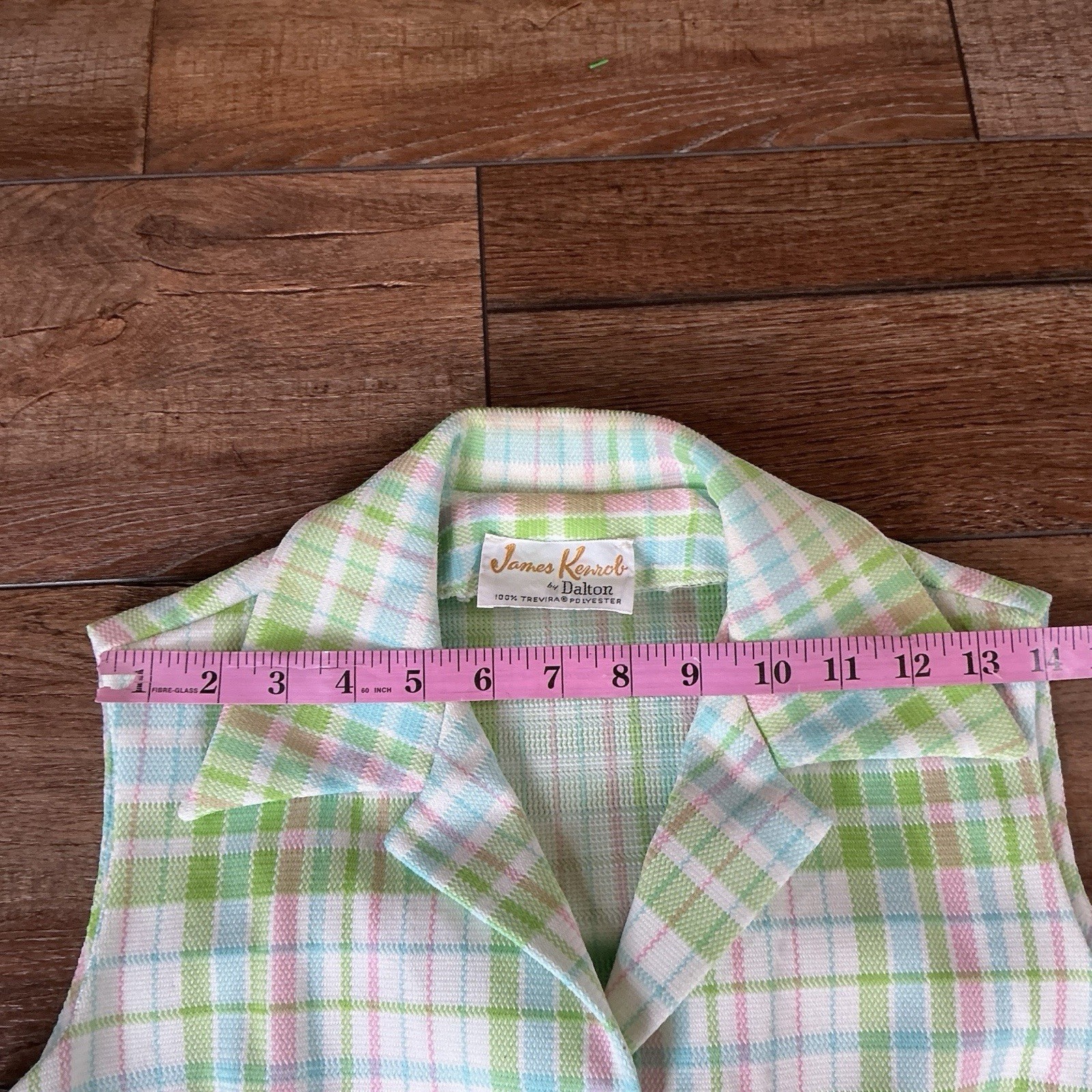 70s VINTAGE James Kenrob Dalton Lime Plaid 3-Pc Top Vest Pants Set Size S #28D8