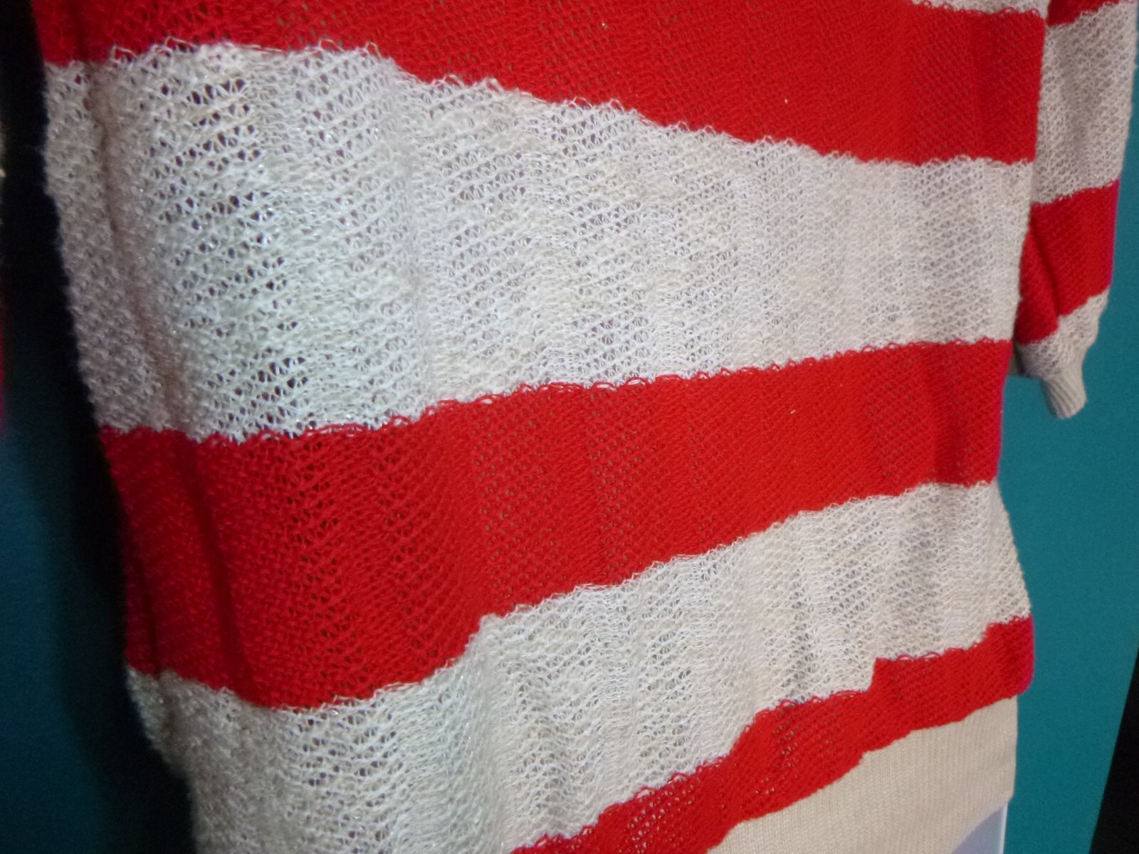 Vtg 70s Peppermint Casuals Loose Textured Knit Top Red Oatmeal Color Sz S/M