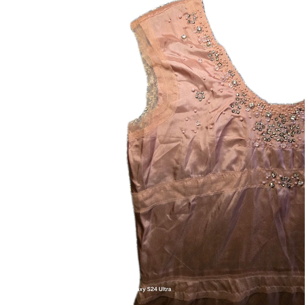 Blush Pink Beaded Sheer Mid-length Vintage Style Dress With Slip Size M
