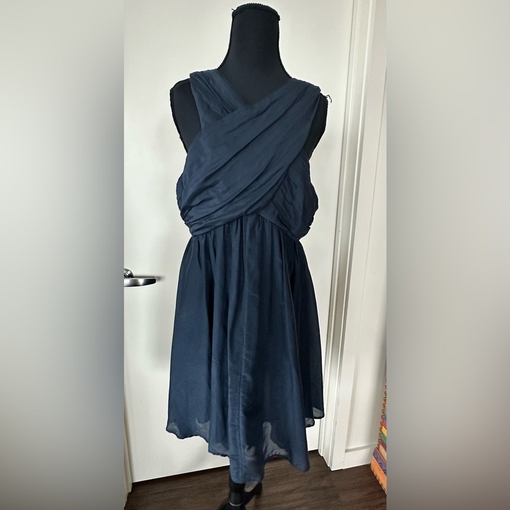 Bird & Knoll Meadow Cotton/Silk Mini Dress in Inky Blue. NWT. Size L