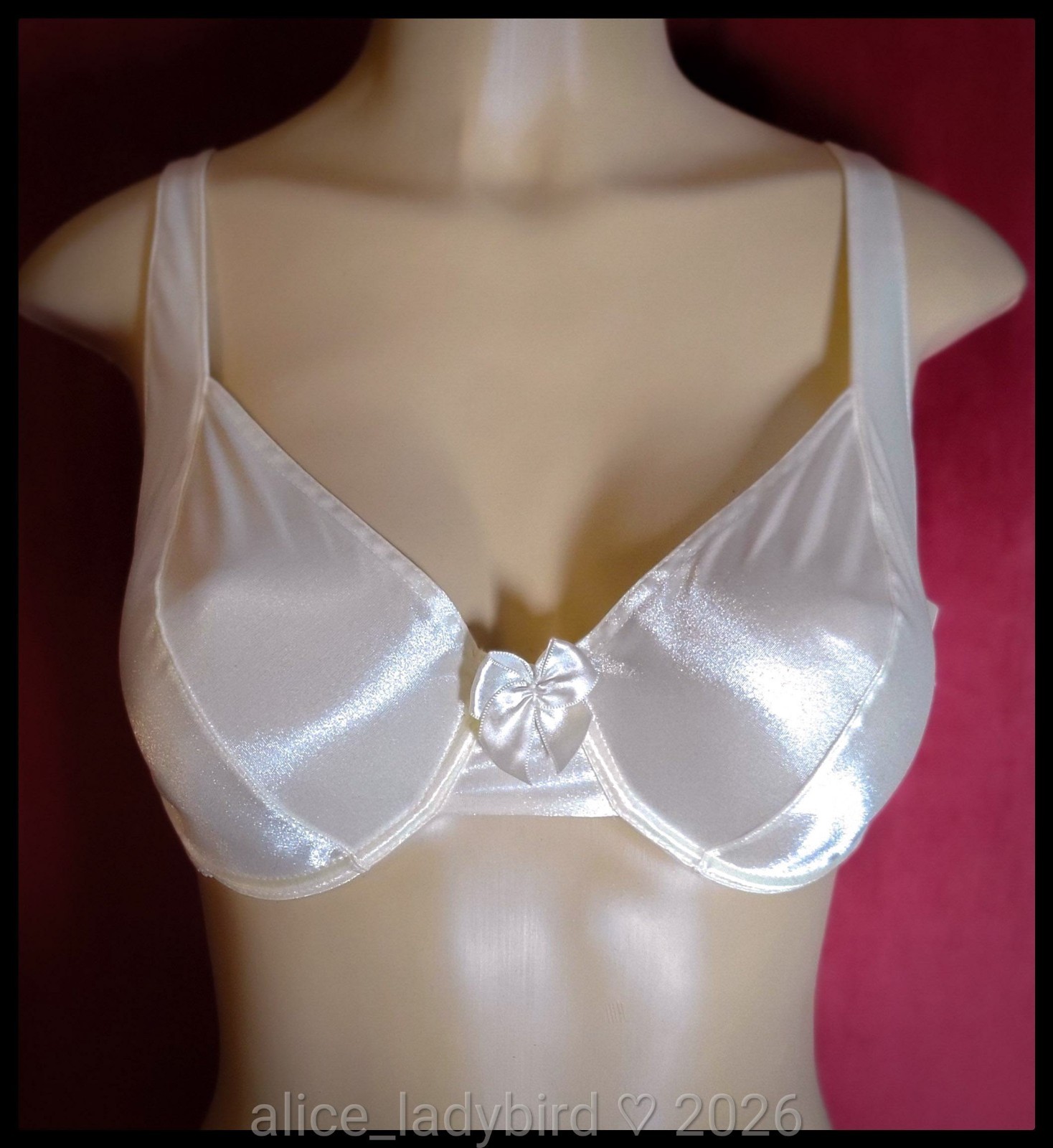 NWT Vintage SATIN Wet-Look BRA Shimmer SHINY Glossy BOW Stretch Underwire ~38C