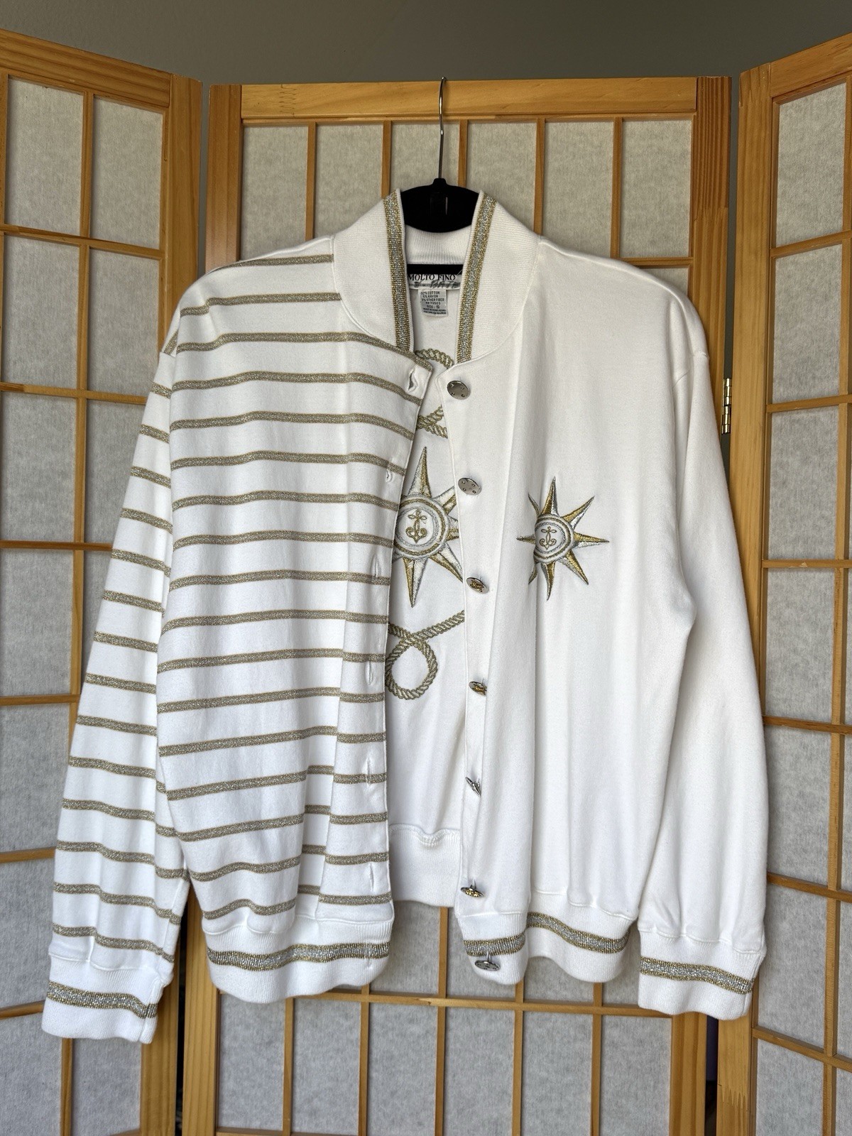 Vintage Molto Fino Nautical Asymmetric Cardigan Jacket Large Back Embroidered S