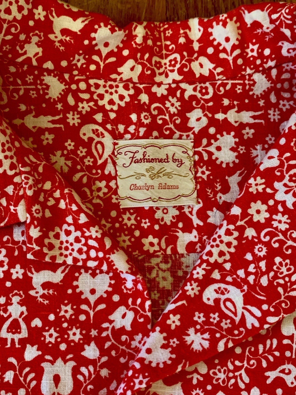 1960s vintage red FOLK ART novelty print rockabilly Dress & matching Mens Shirt