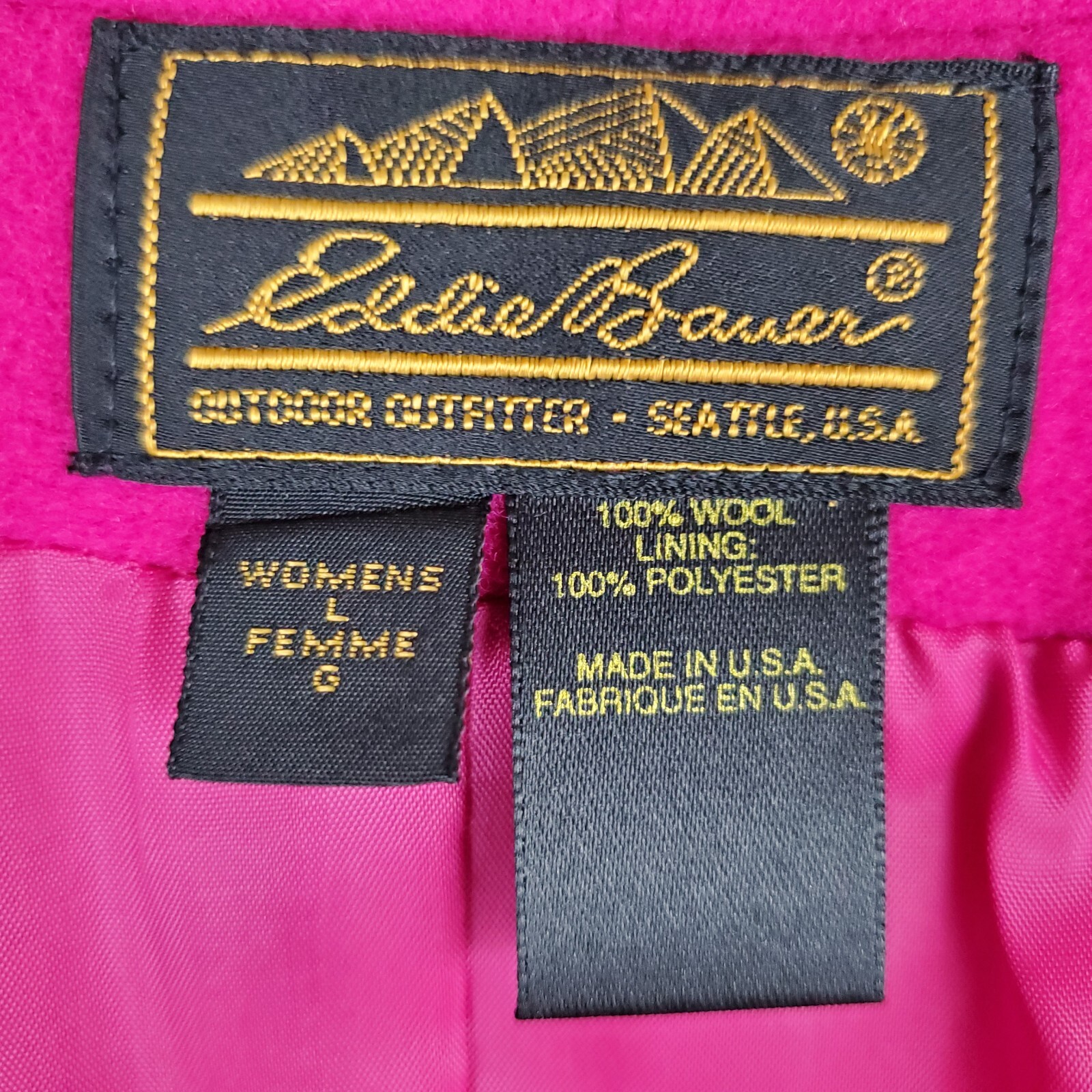 VTG EDDIE BAUER USA Size Large 100% Wool Womens Pink Shawl Barn Chore Coat