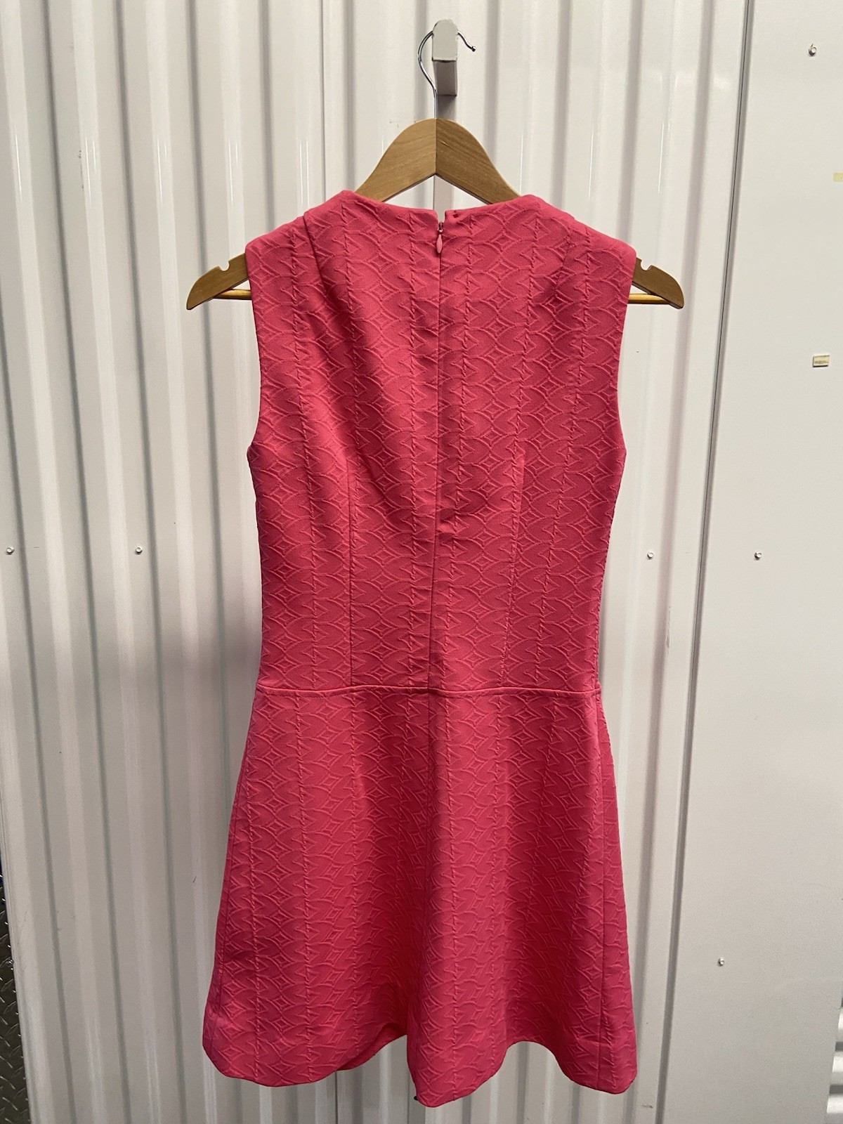 VTG 60s Geometric Sleeveless Open Front Tunic Top Hot Pink Mod Disco Womens S/M