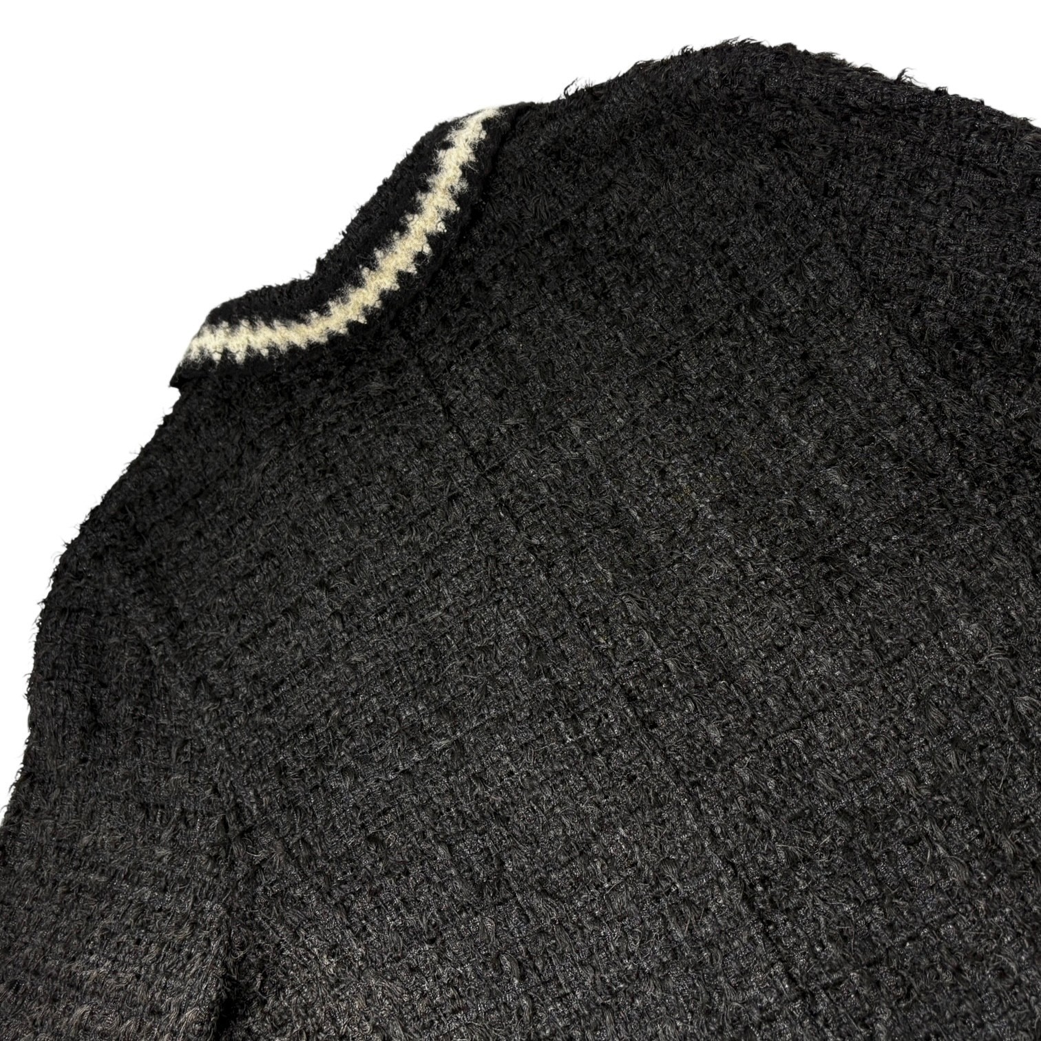 CHANEL Vintage 98A CC Mark Logo Button Tweed Jacket #38 Black White Wool