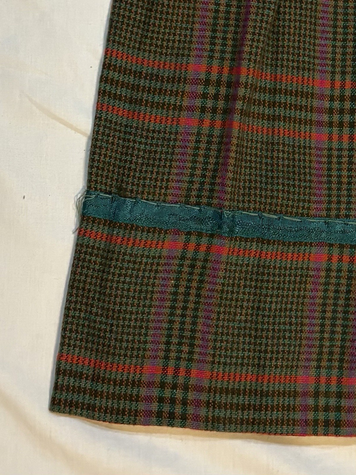 Vintage 60s Carole King 2 pc Multicolor Plaid Red Trim Academic Skirt Suit Mod