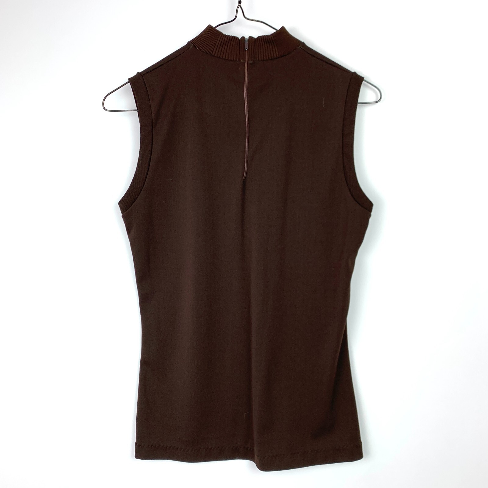 Vintage Double Knit Texturized Polyester Brown Sleeveless Shirt Tank Top Large