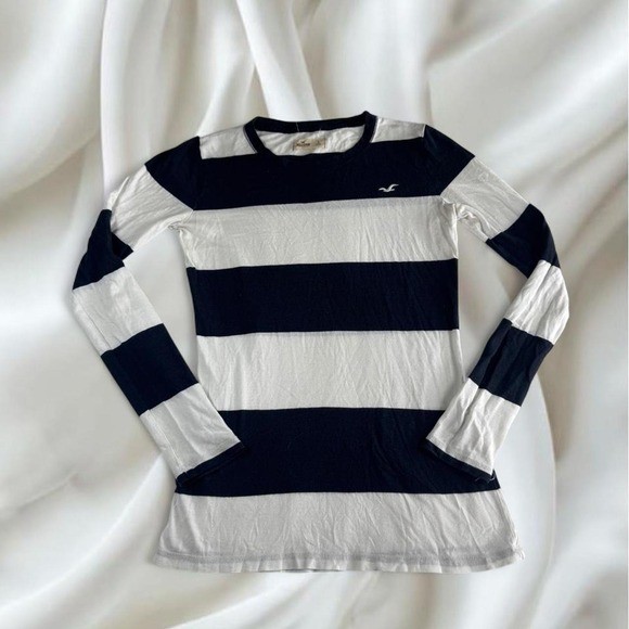 Hollister navy white stripped babydoll henley long sleeve top y2k vintage