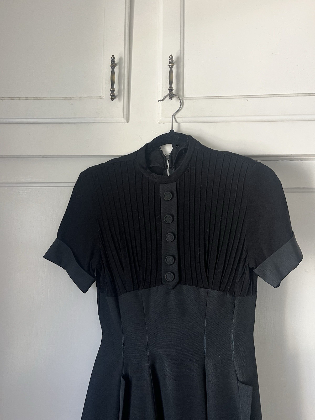 1950’s Vintage Black Solid Fit & Flare Dress Buttons Belt as seen on Dita