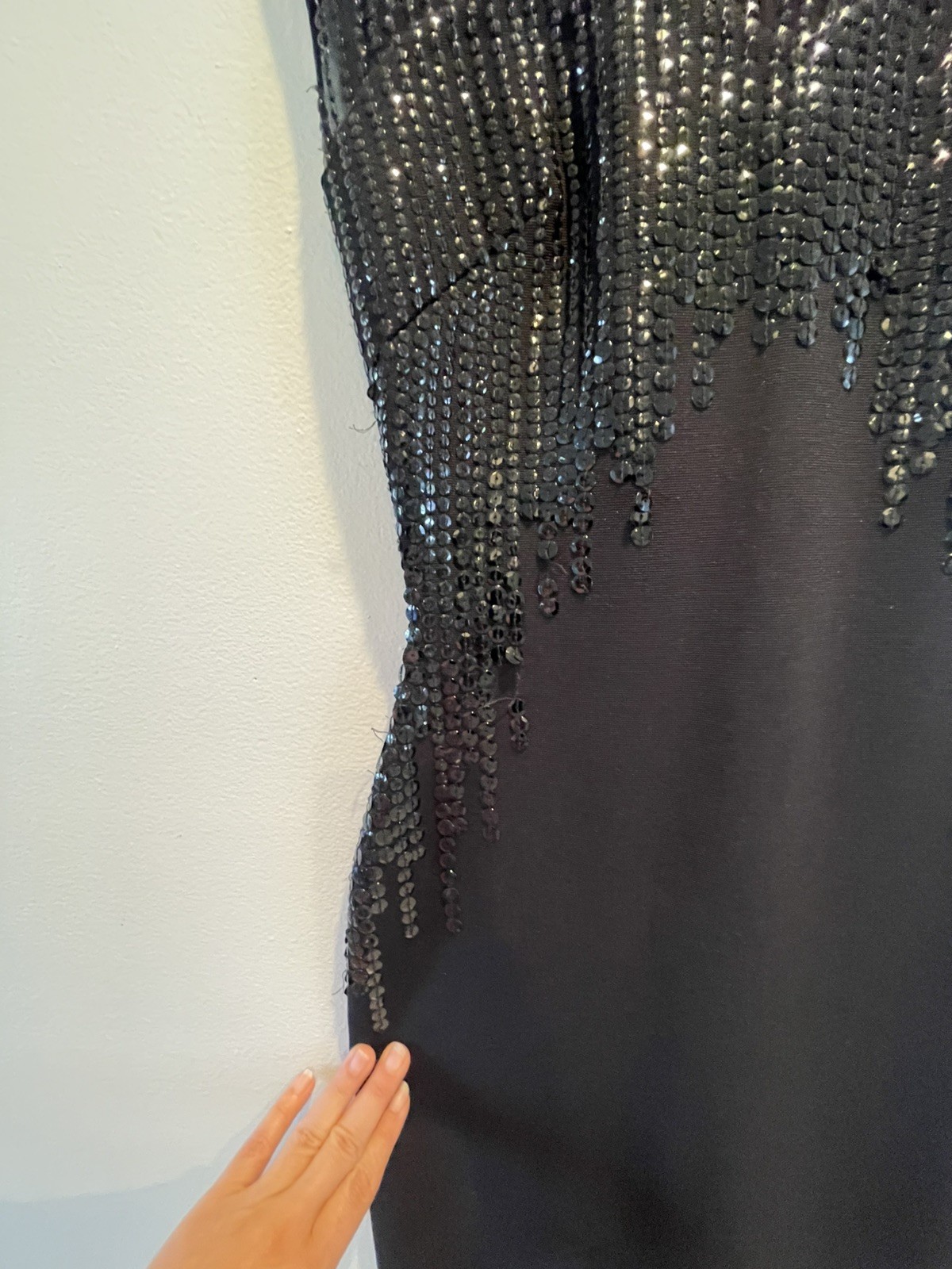 Vintage Black Beaded Sequin Illusion Elegant Evening Gown Women&rsquo;s Dress