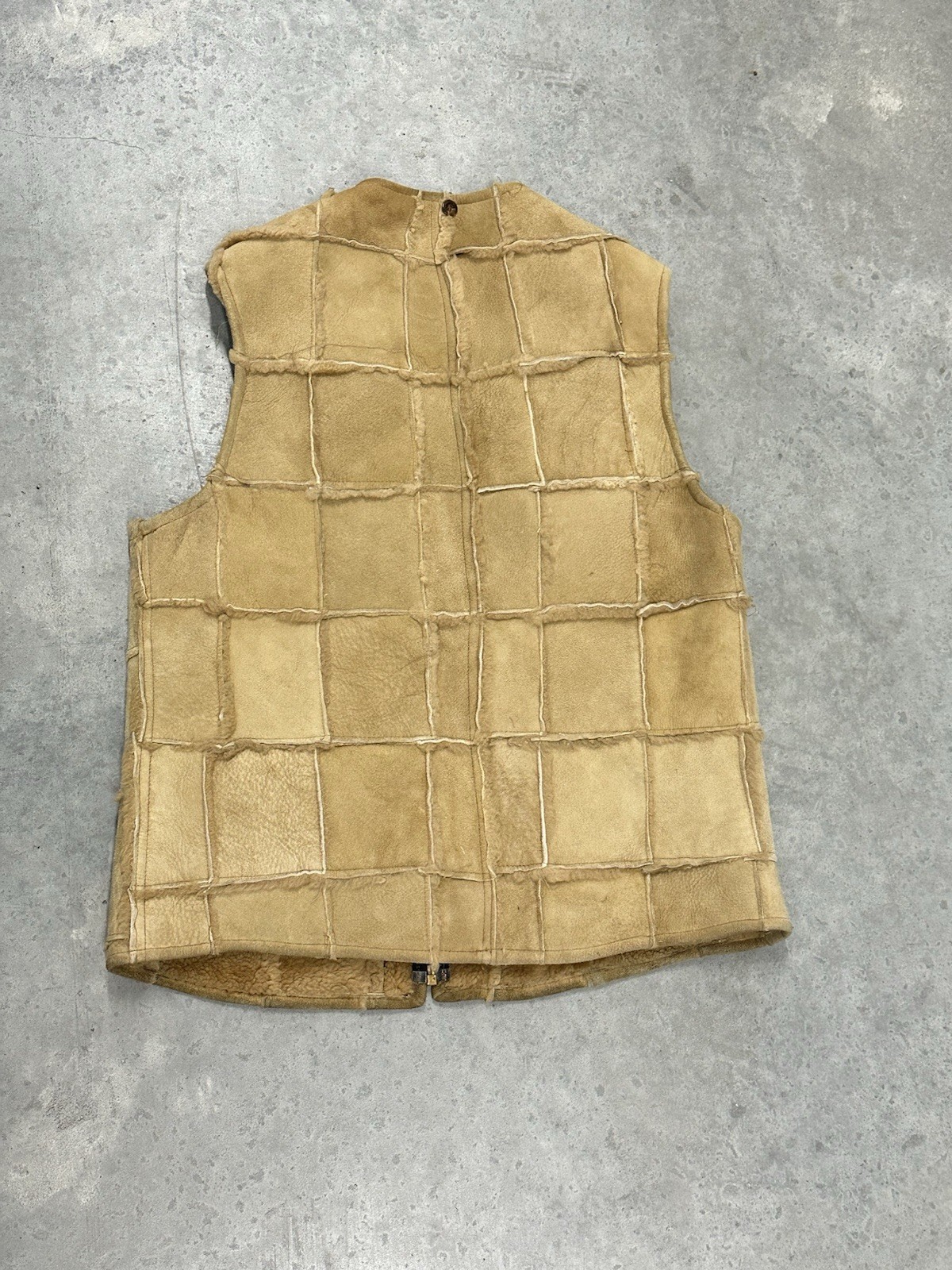 Vintage 60s 70s Shearling Patchwork Vest Talon Zipper Adult 20.5x27in