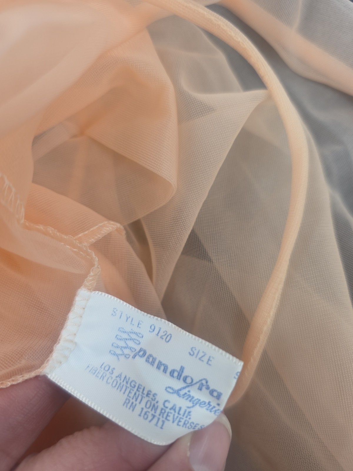 Vtg Babydoll Peignoir Set Peach Pandora Lingerie Robe Chiffon Sheer 100% Nylon