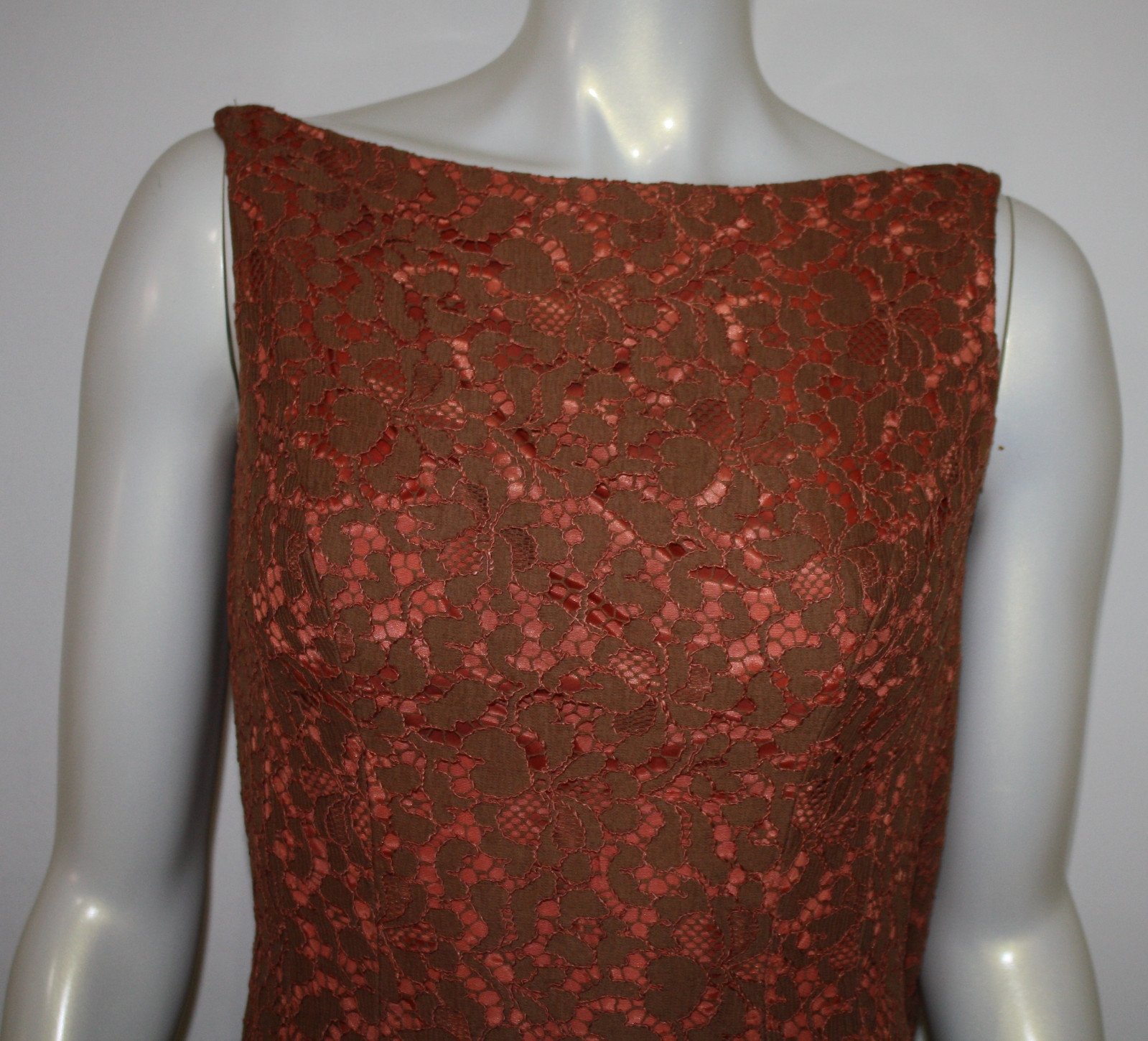 VINTAGE Orange Brown Lace Long Full Circle Dress XS S 0 2 4