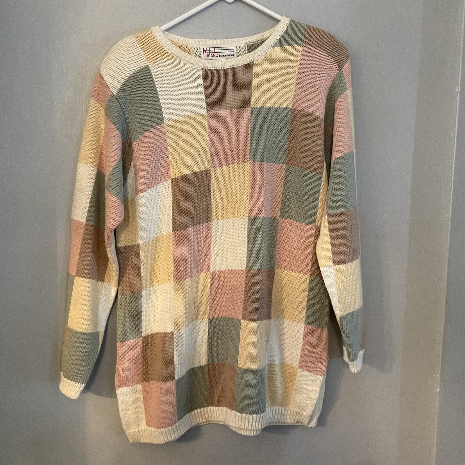 Vintage A&rsquo;Milano Pastel Color-Block Acrylic Knit Long Sweater – Women&rsquo;s Small