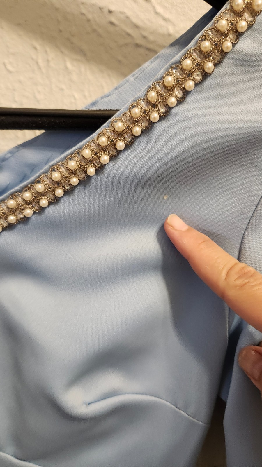 Vintage Evening Custom Dress Size Medium Light Blue Bell Sleeves Pearl Accent