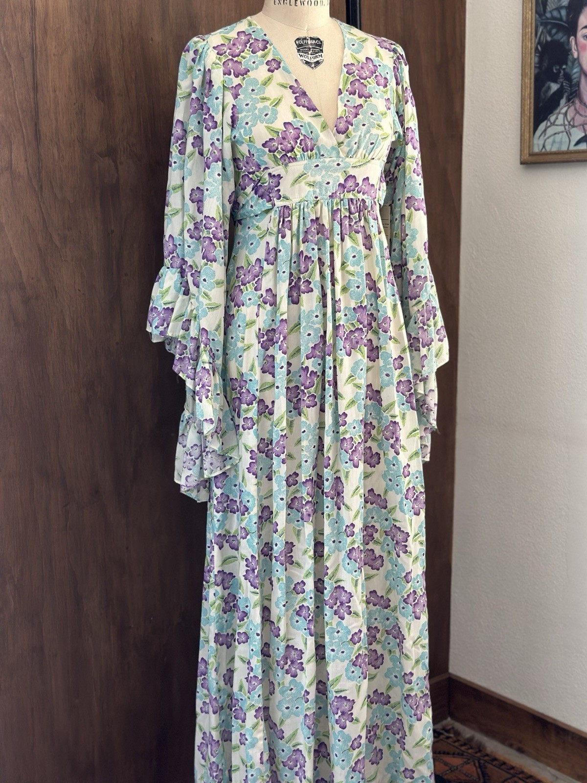 Vintage 70’s Floral Boho Maxi Butterfly Sleeve Maxi Dress XS/S Boho Hippie