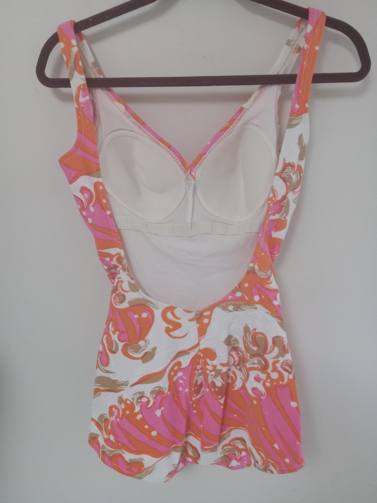 Vintage 60s Jantzen Psychedelic Mod MCM Bathing Suit Size 12 1 Piece Pink Orange
