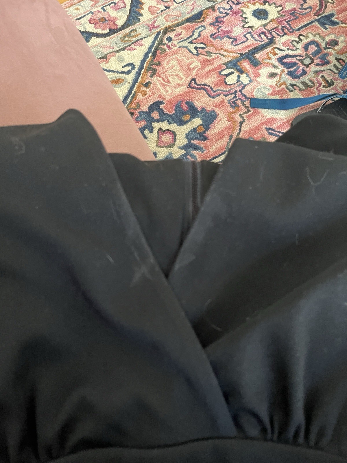 Vintage 1970s Black Polyester Wrap Top Fur Bell Sleeves V-neck