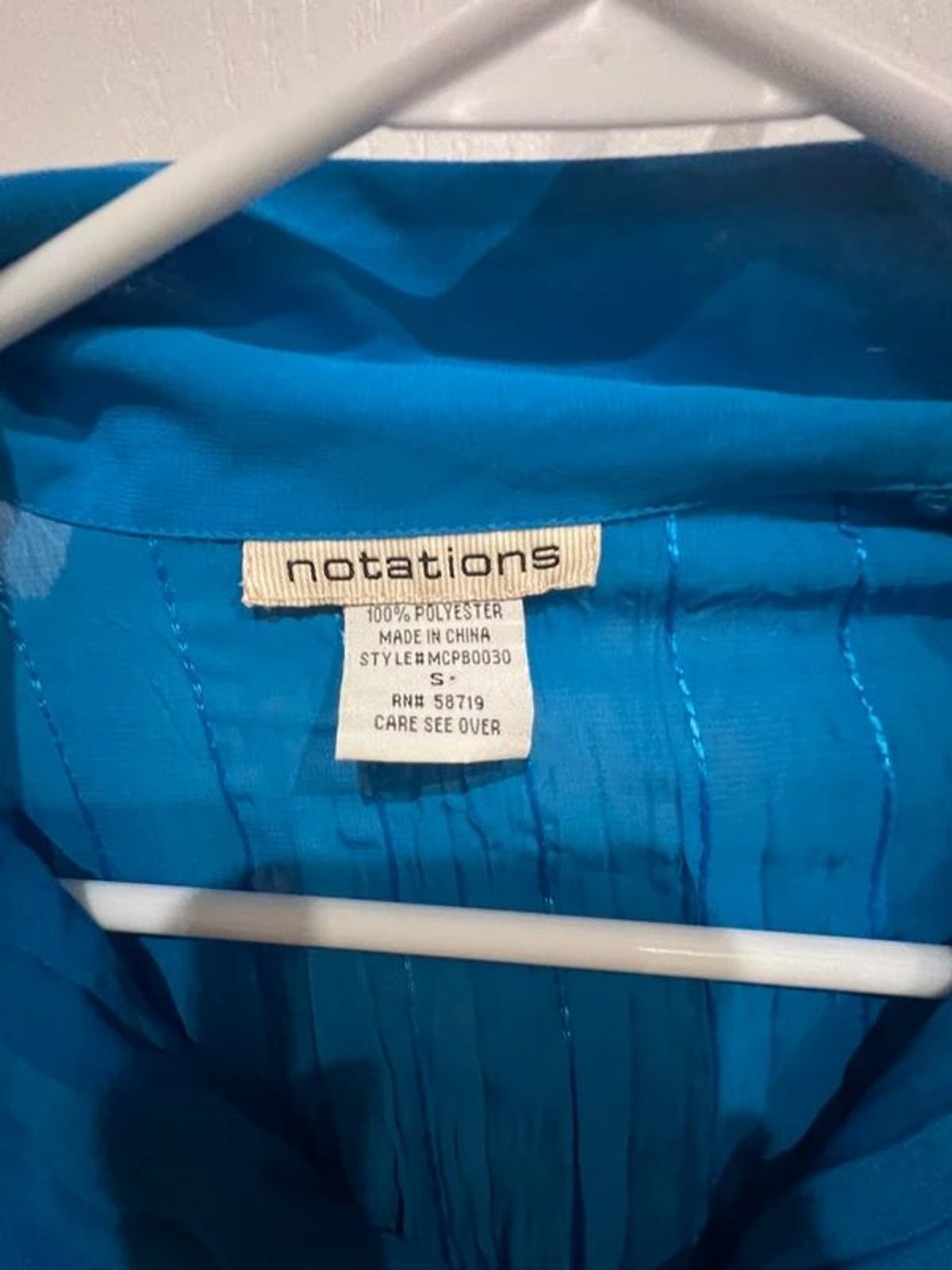 Notations Women’s Sheer Ruffle Front Button Blouse Blue Size Small
