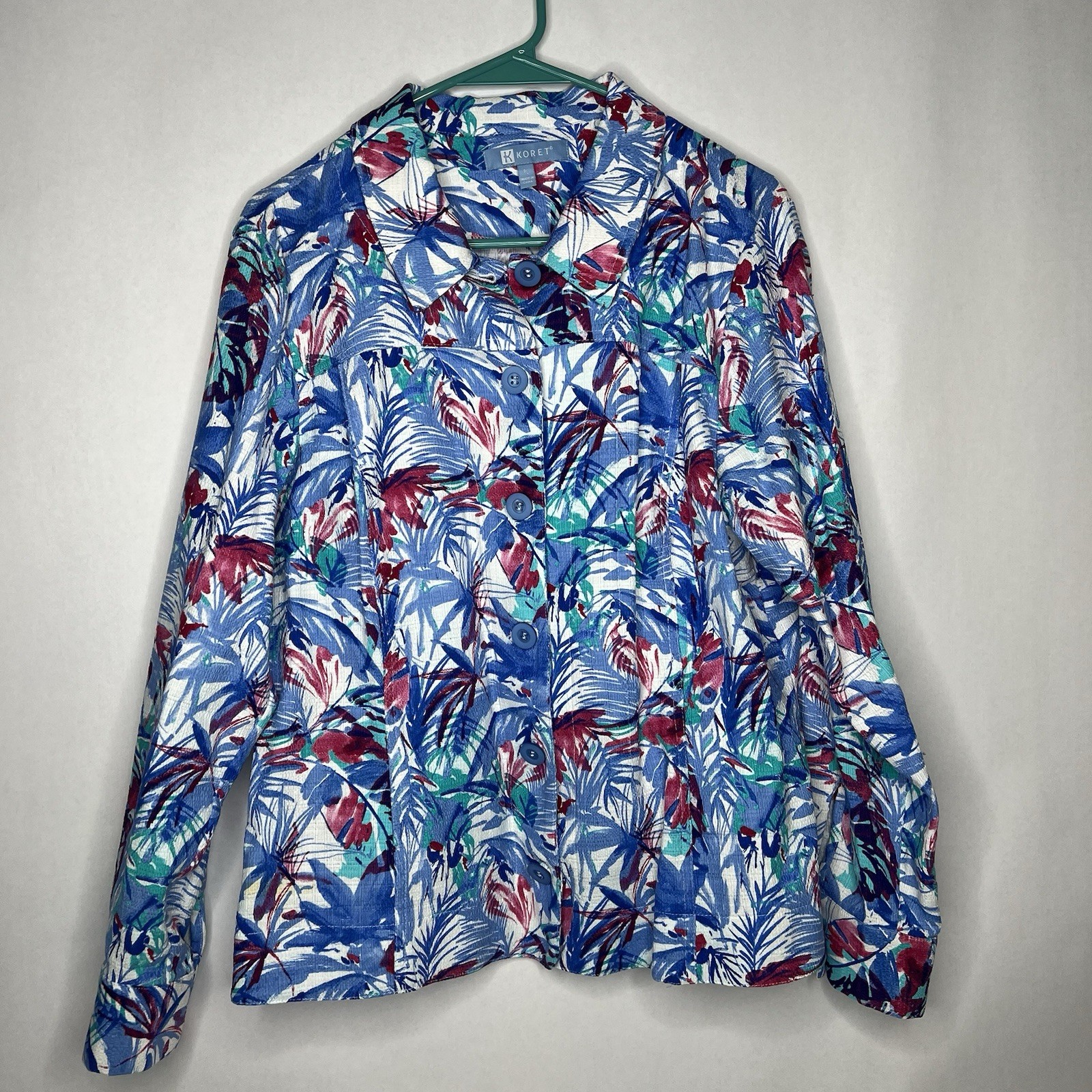 Koret Petites Pink Blue Green White Floral Denim Light Jacket Size PL Beach