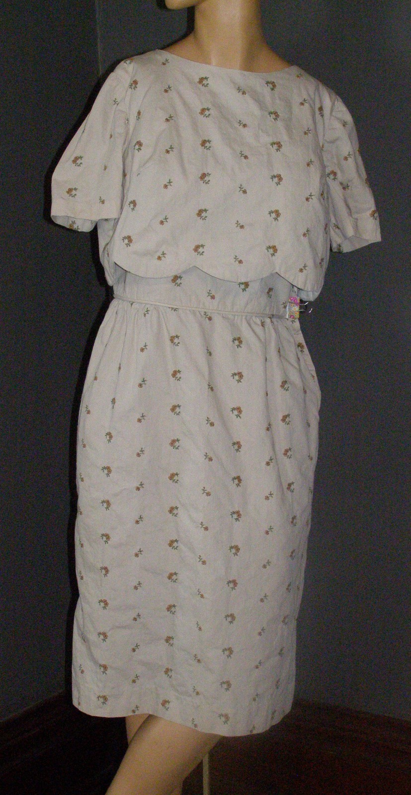 Vintage 60&rsquo;s cotton sheath SUNDRESS & blouson COVERUP M L embroidered flowers