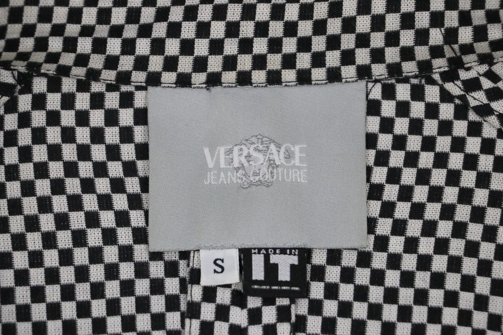 VERSACE JEANS COUTURE White/Black Checkerboard Cotton Zip Jacket Womens Sz S