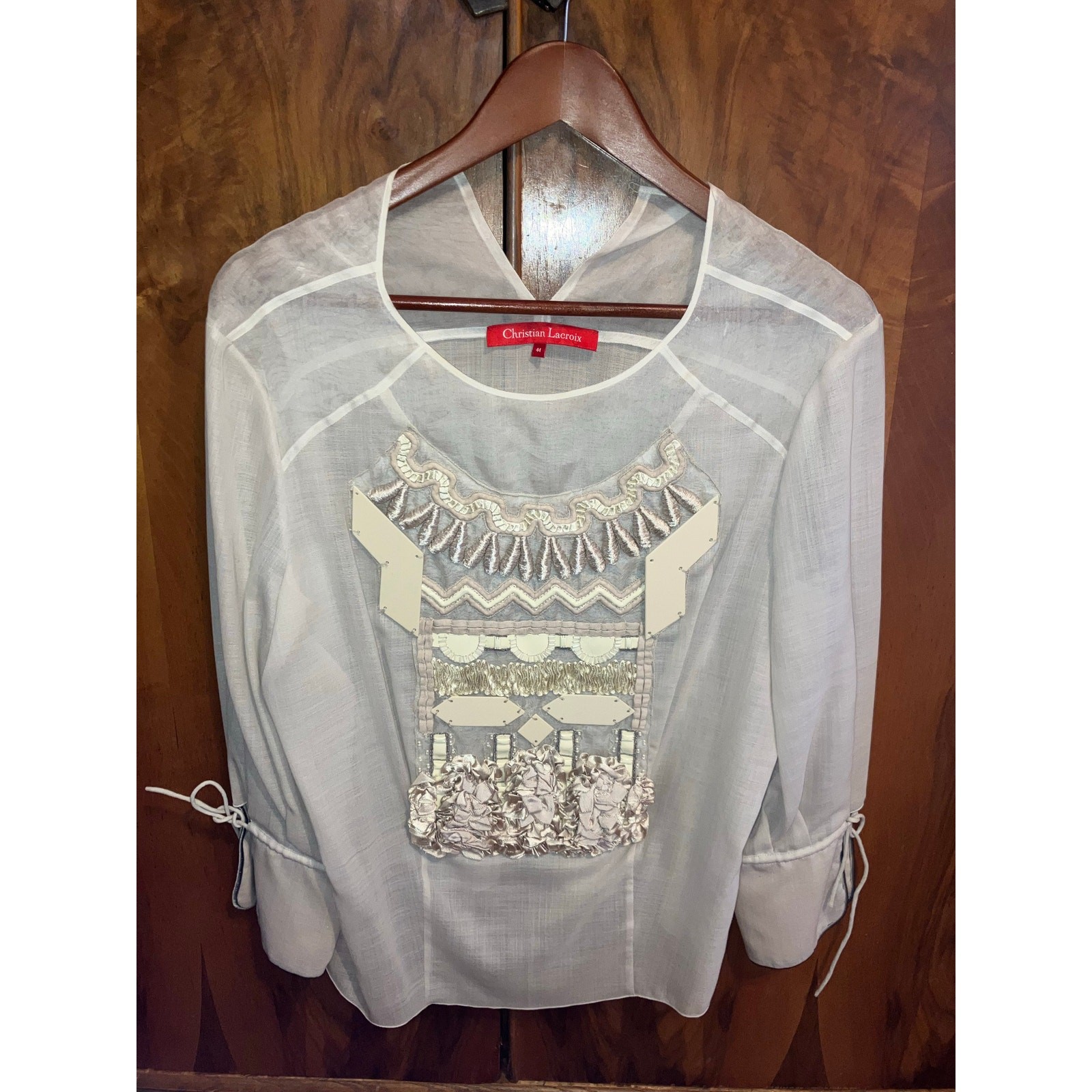 Vintage 90s CHRISTIAN LACROIX Hulotte Embellished Blouse Small S LUXURY Top Y2K